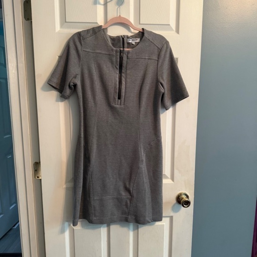 Of Mercer Gray Ponte Knit Dress Full Zip Front Short Sleeve‎ Womens Size 12